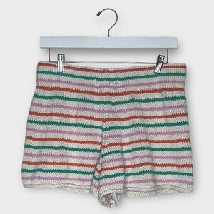 Zara Shorts Crochet Knit Retro High Waist Rainbow Stripe Medium Hippie Festival